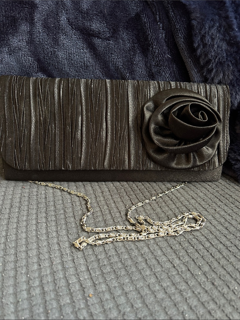 Black Evening Clutch with Floral Accent | Wedding Guest Bag